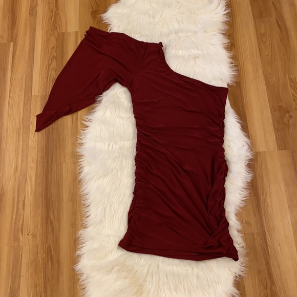 Red Embellished One Shoulder Dress by Venus - Picture 3 of 4